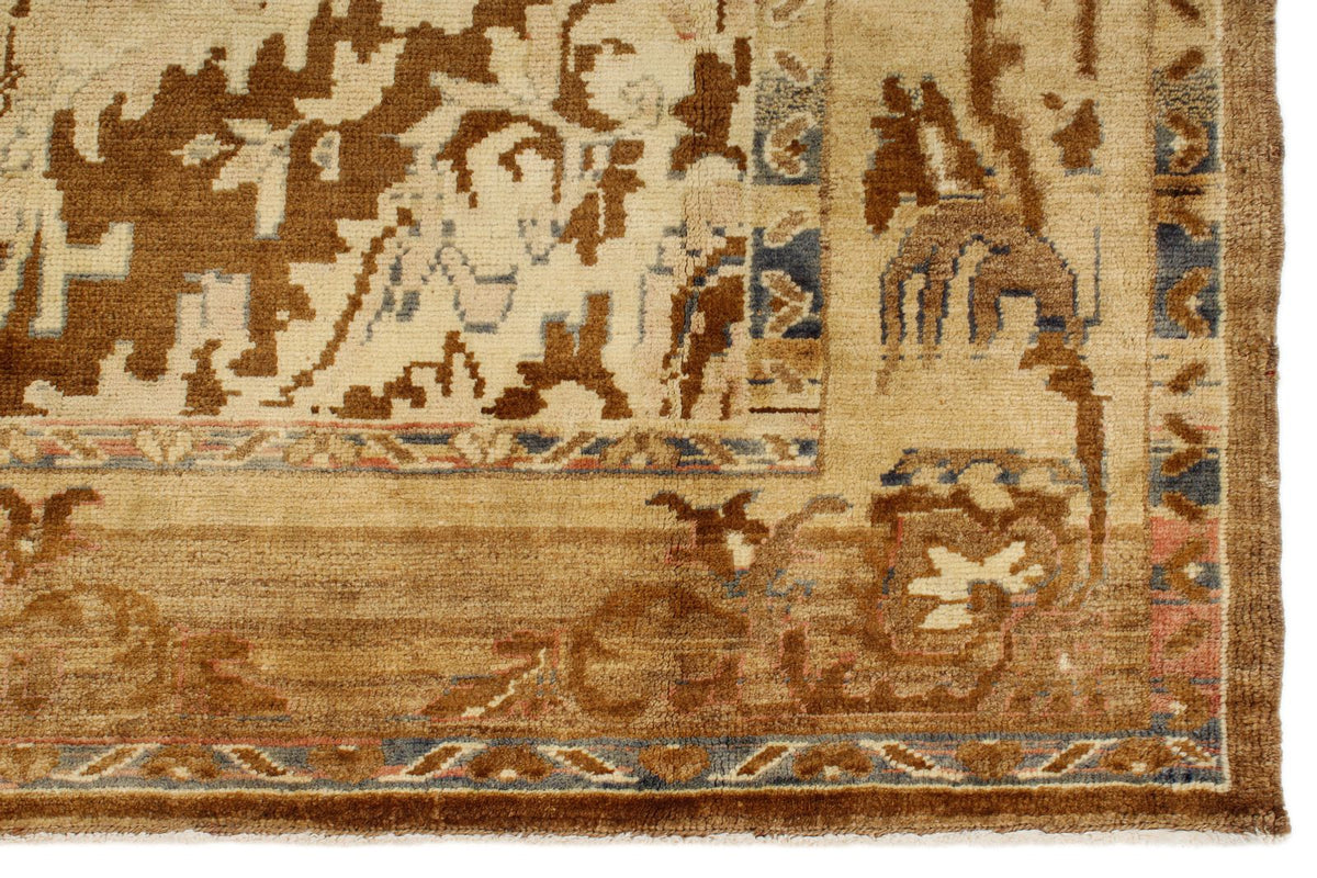 10x10 Ivory and Brown Turkish Tribal Rug