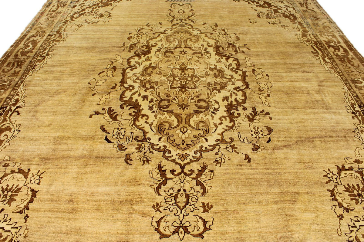 10x10 Ivory and Brown Turkish Tribal Rug