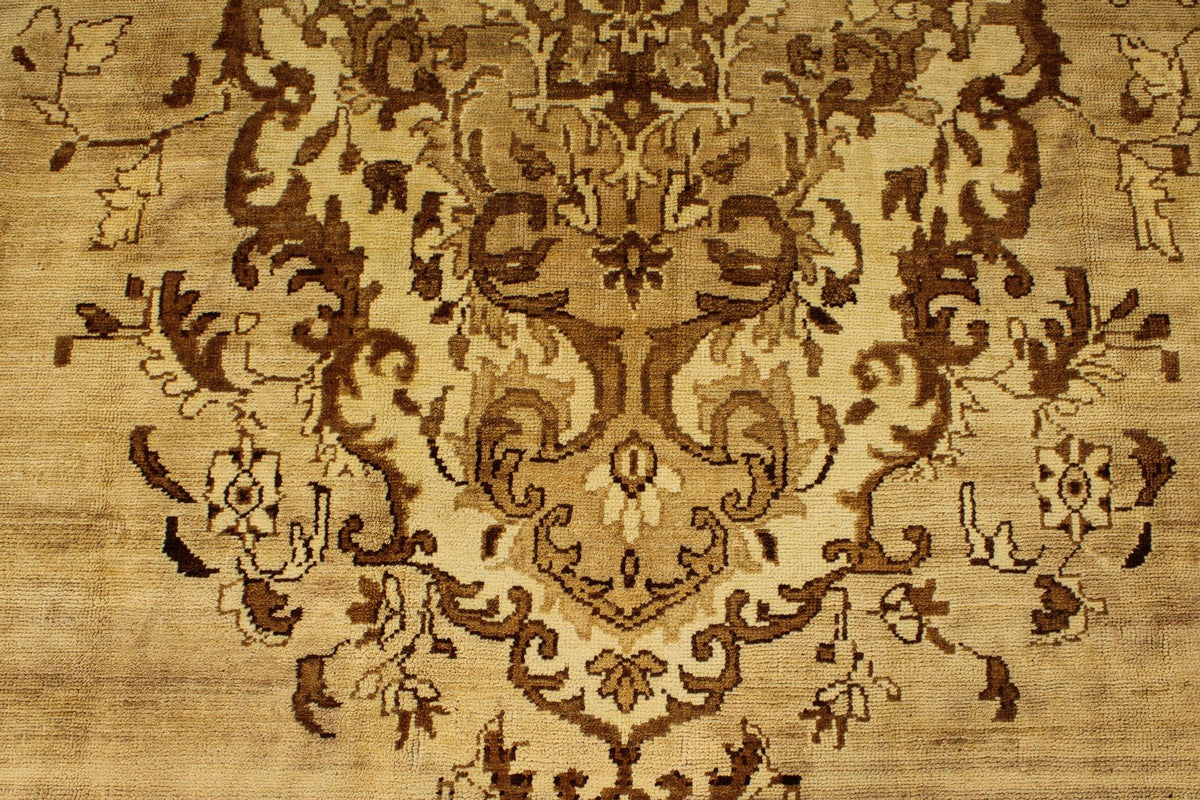 10x10 Ivory and Brown Turkish Tribal Rug