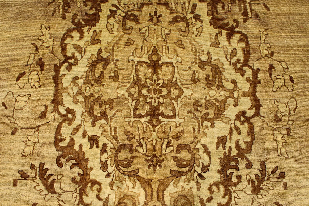 10x10 Ivory and Brown Turkish Tribal Rug