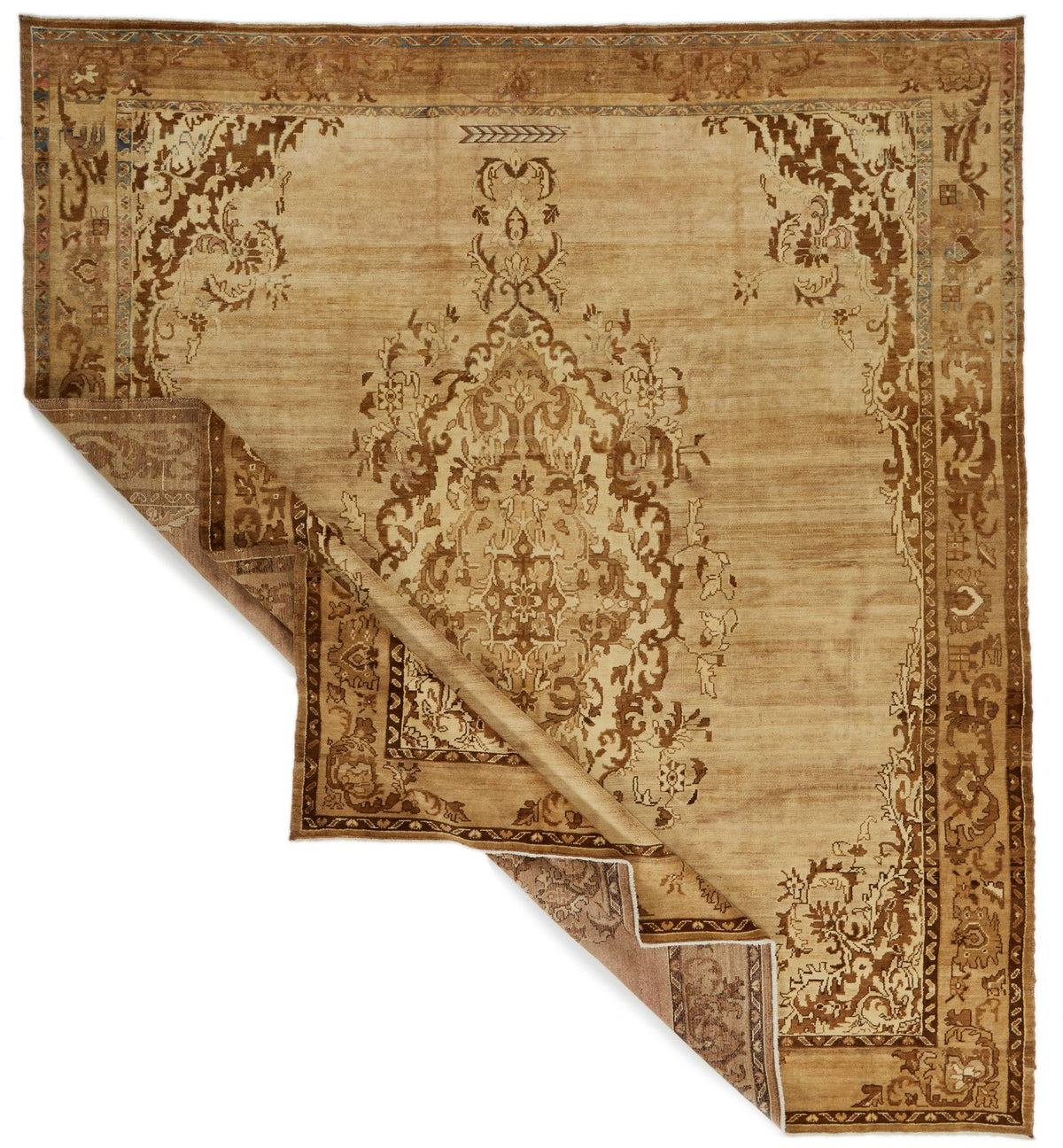 10x10 Ivory and Brown Turkish Tribal Rug