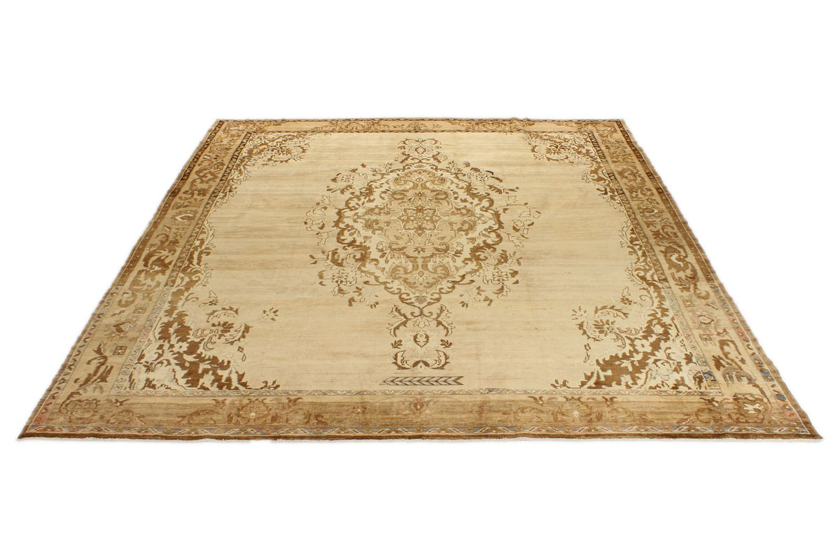 10x10 Ivory and Brown Turkish Tribal Rug