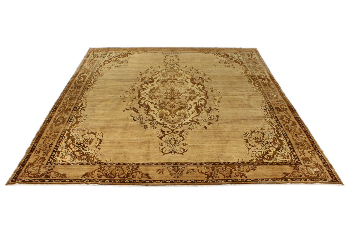 10x10 Ivory and Brown Turkish Tribal Rug