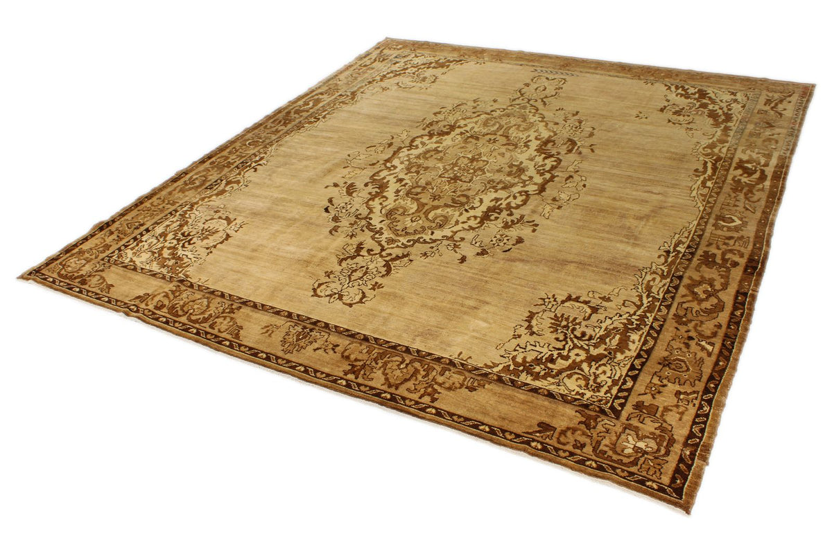 10x10 Ivory and Brown Turkish Tribal Rug