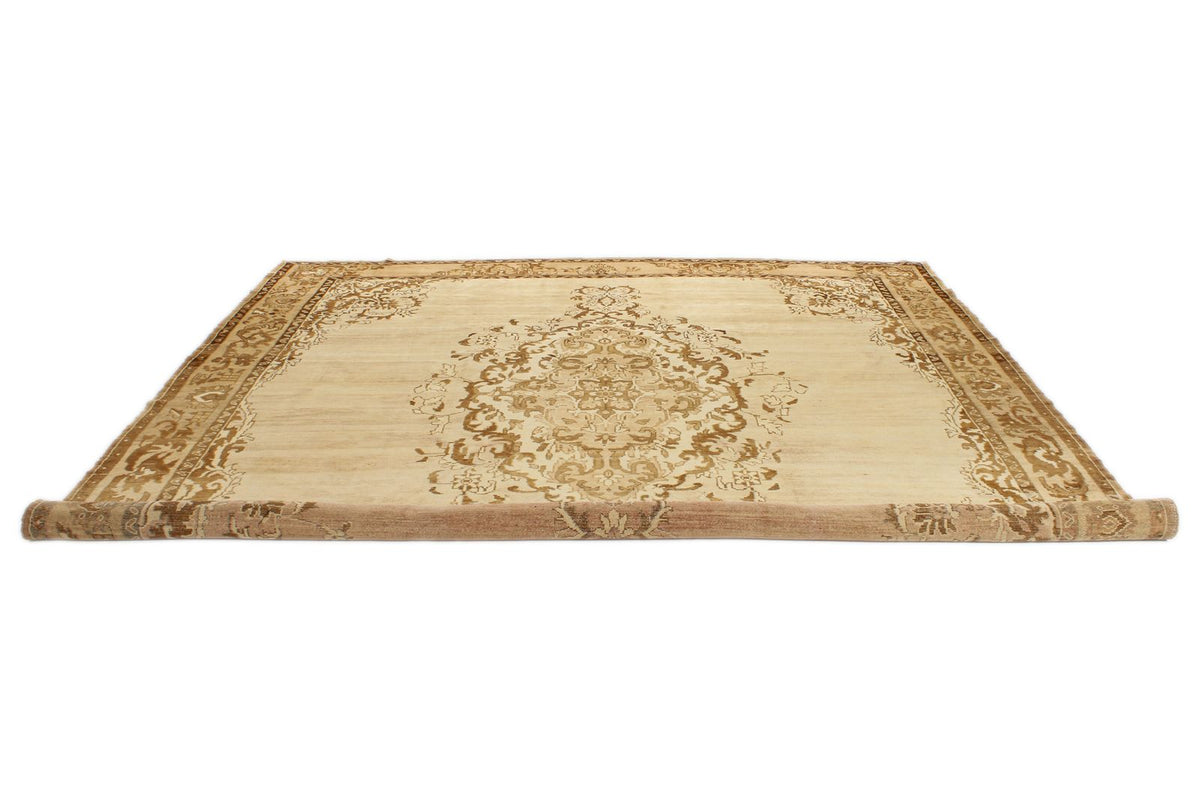 10x10 Ivory and Brown Turkish Tribal Rug