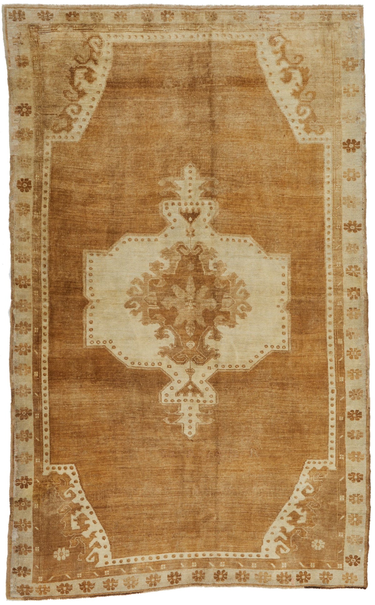 6x10 Ivory and Brown Turkish Tribal Rug