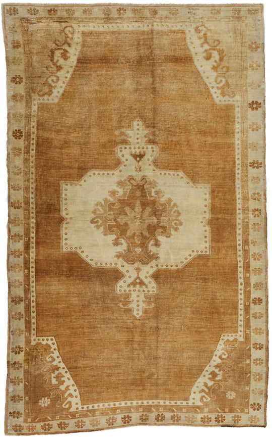 6x10 Ivory and Brown Turkish Tribal Rug
