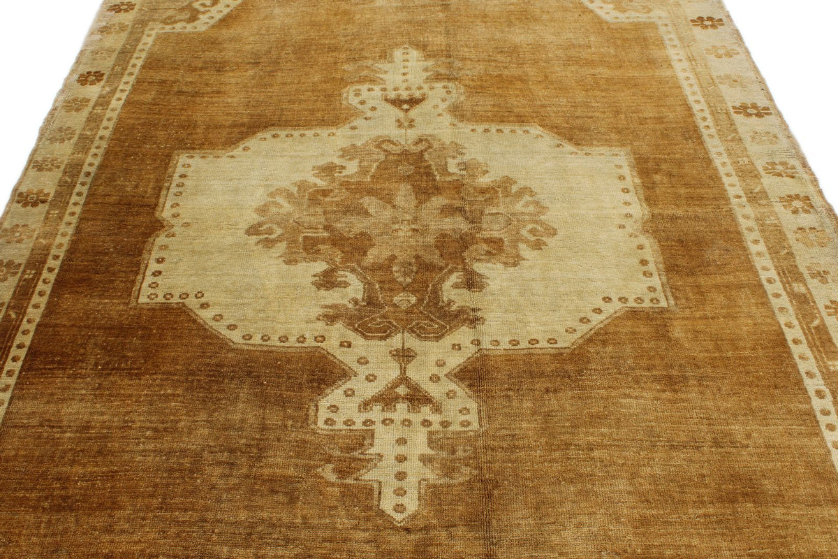 6x10 Ivory and Brown Turkish Tribal Rug