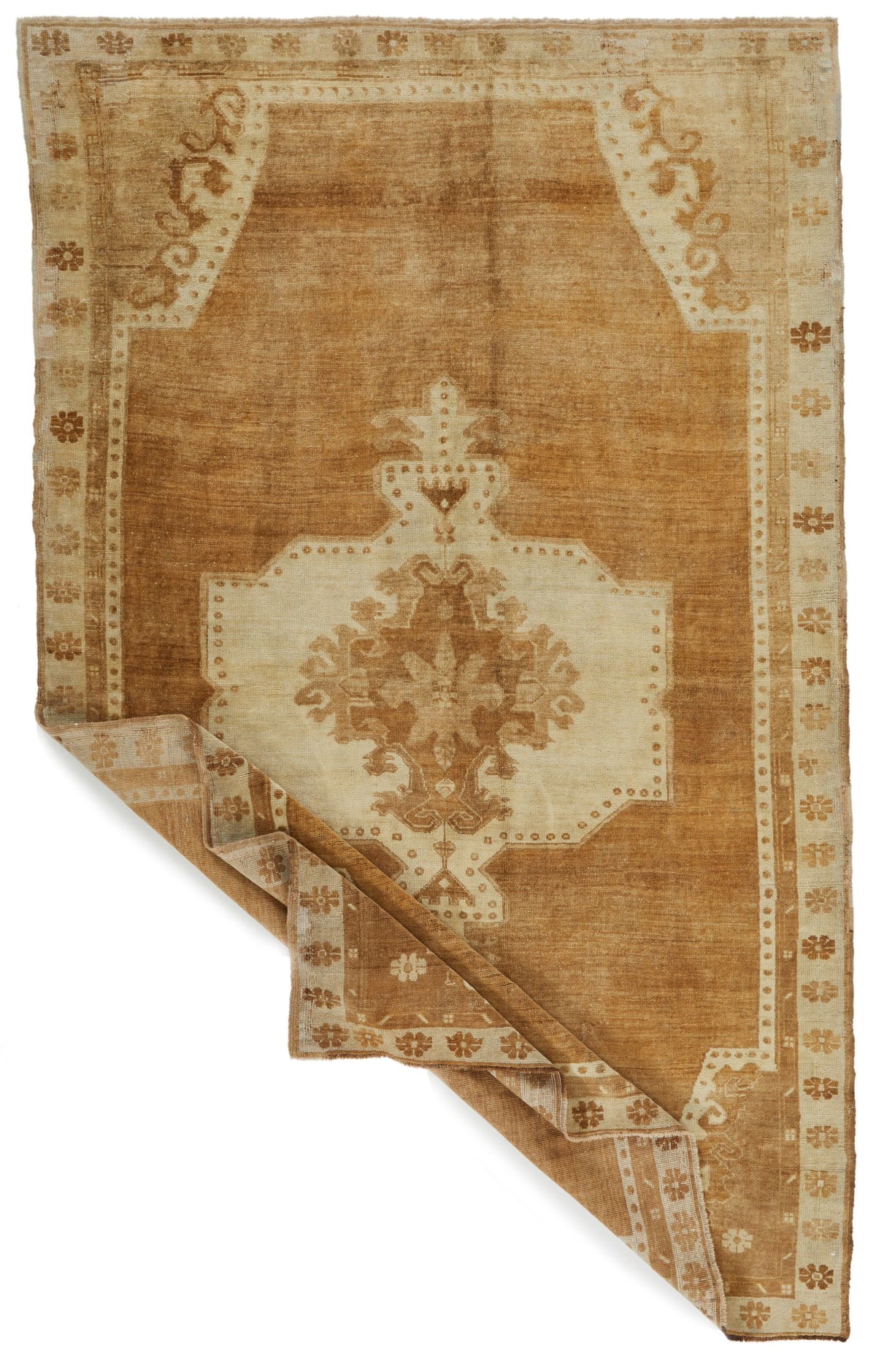 6x10 Ivory and Brown Turkish Tribal Rug