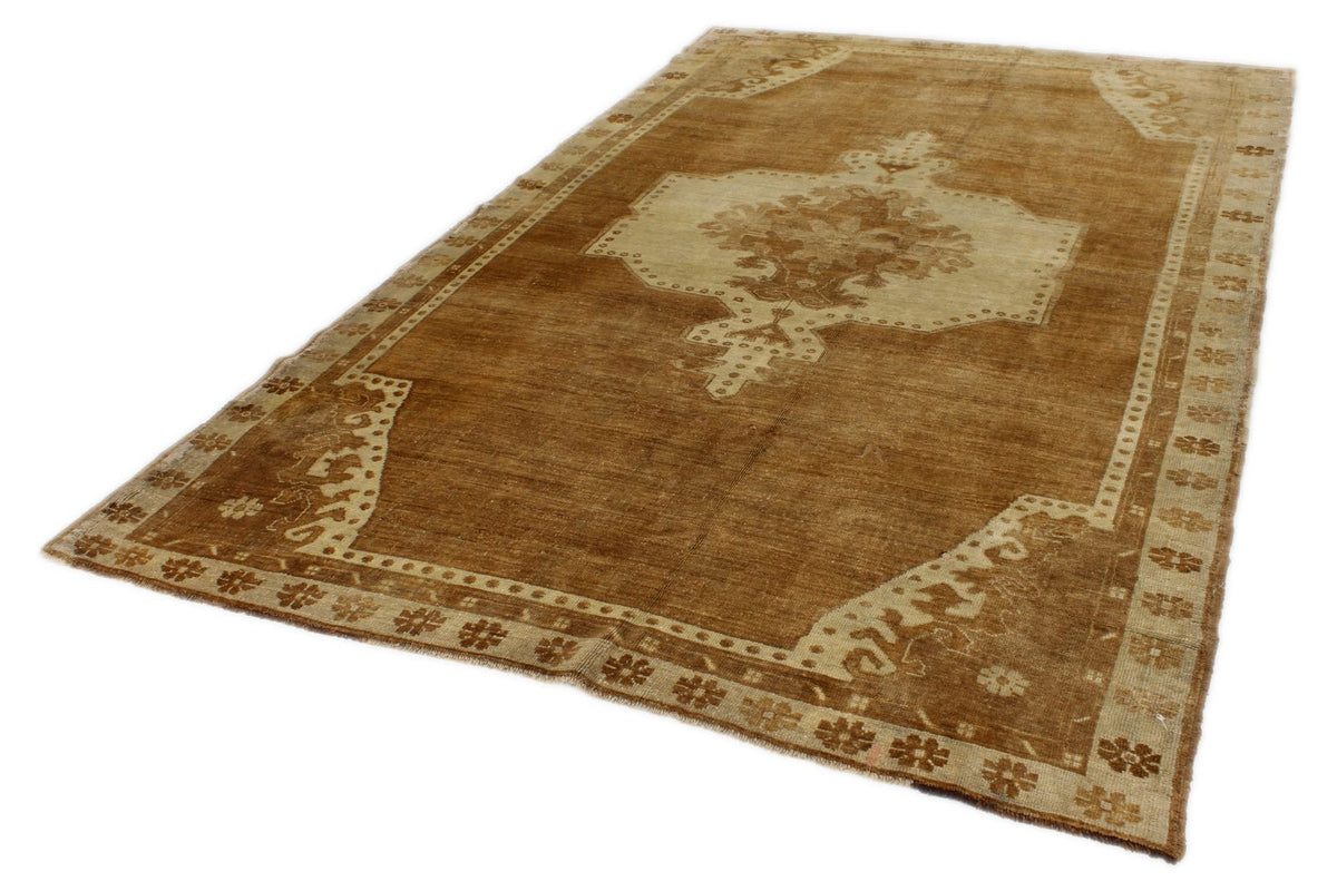 6x10 Ivory and Brown Turkish Tribal Rug