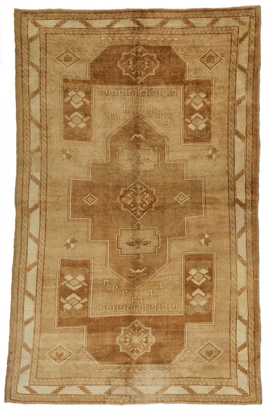 6x10 Ivory and Brown Turkish Tribal Rug