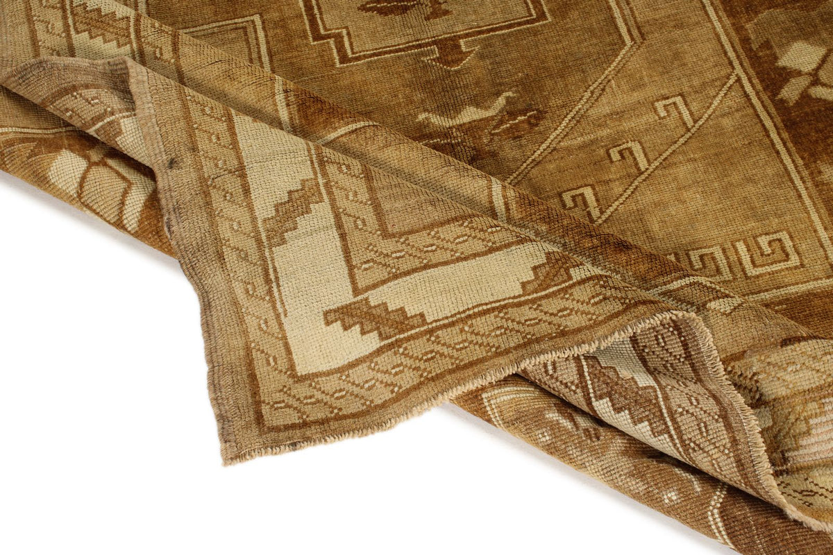 6x10 Ivory and Brown Turkish Tribal Rug