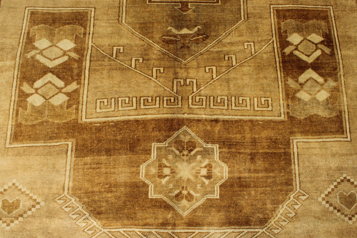 6x10 Ivory and Brown Turkish Tribal Rug