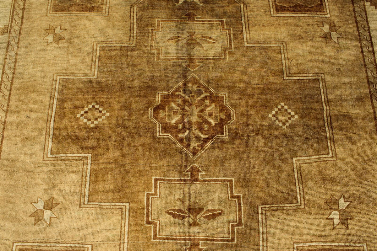 6x10 Ivory and Brown Turkish Tribal Rug