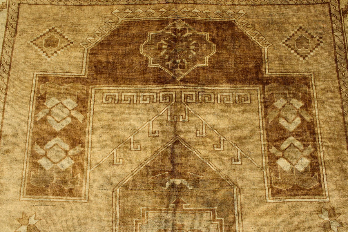 6x10 Ivory and Brown Turkish Tribal Rug