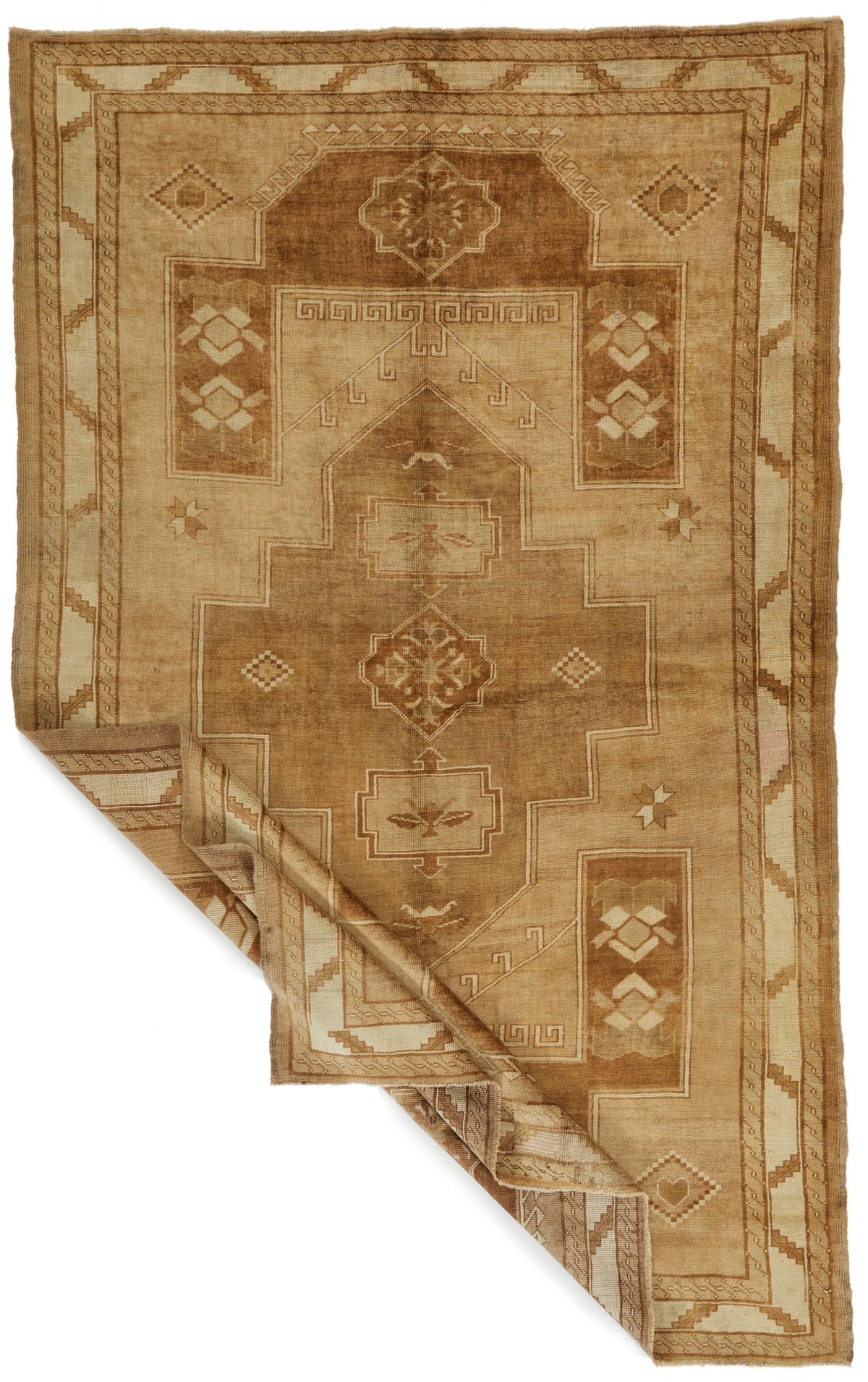 6x10 Ivory and Brown Turkish Tribal Rug