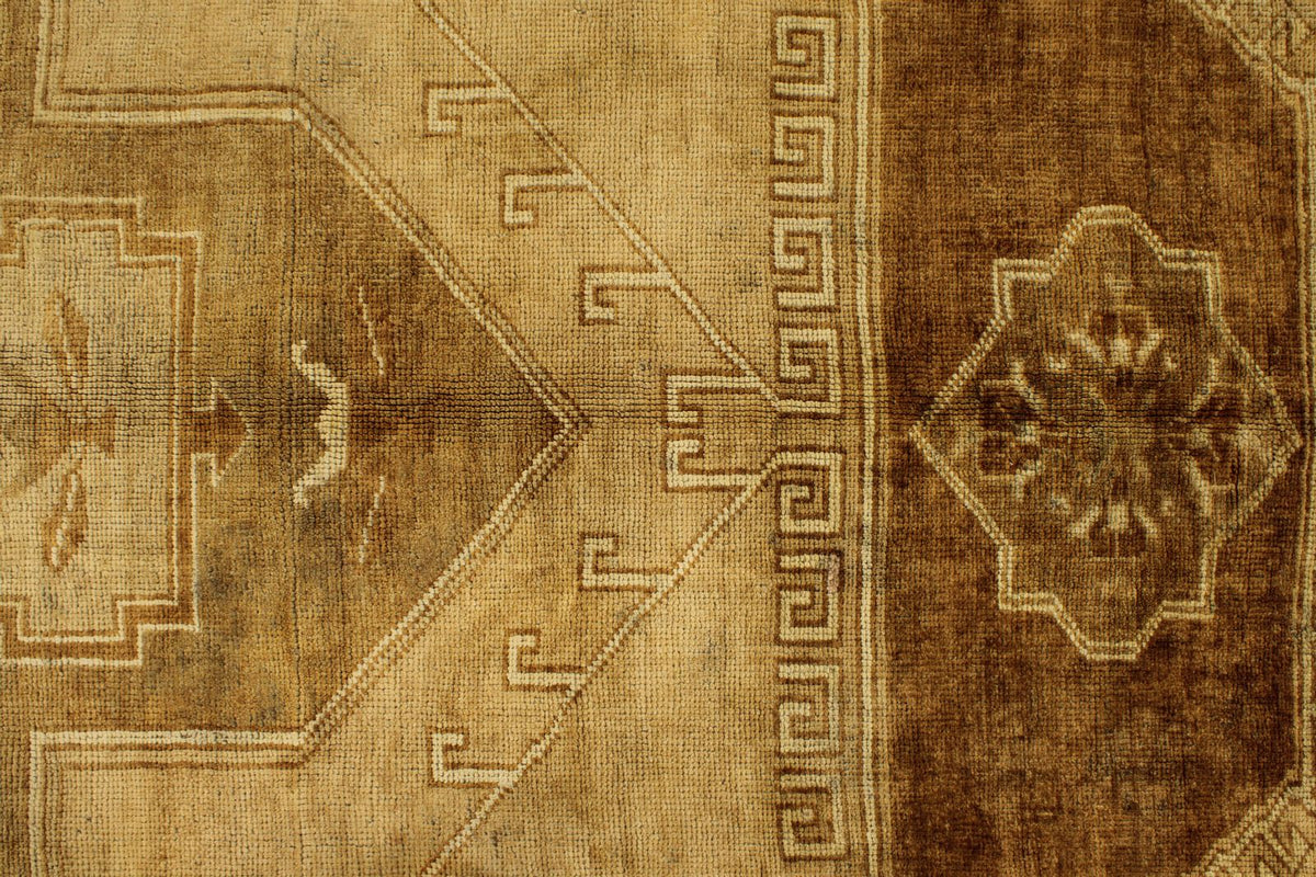 6x10 Ivory and Brown Turkish Tribal Rug