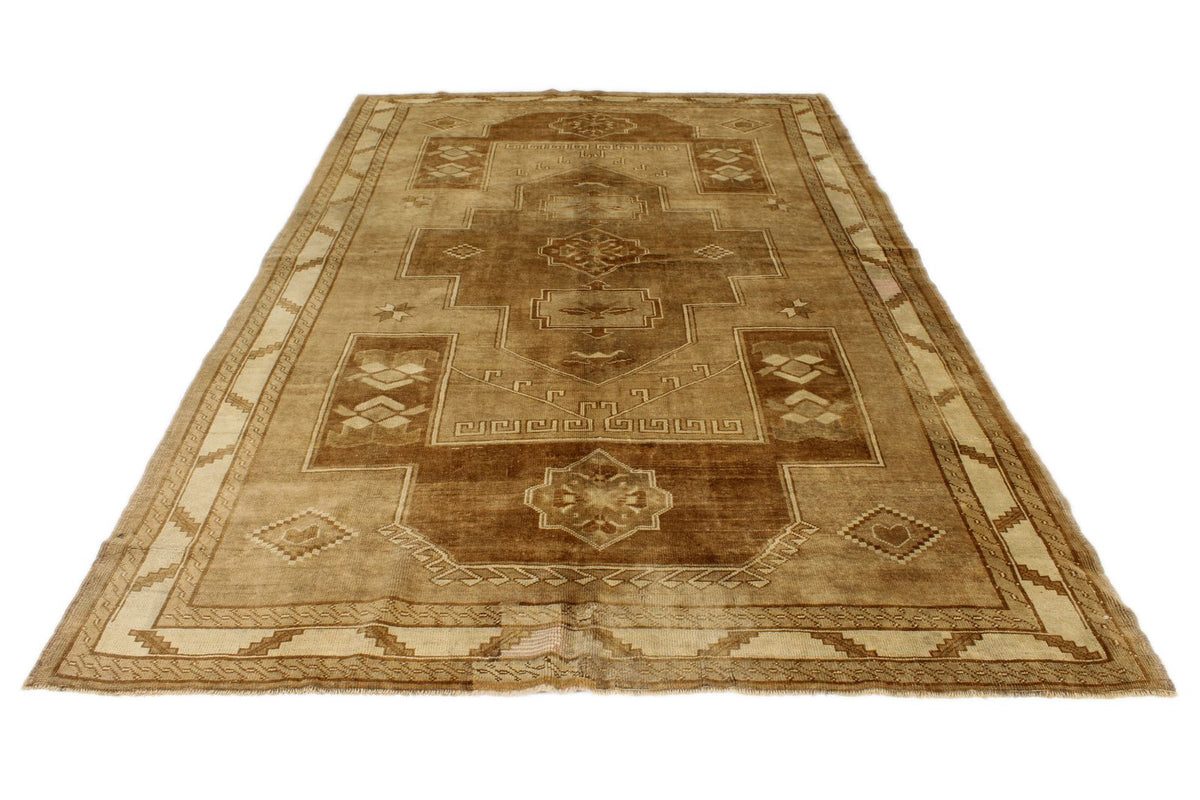 6x10 Ivory and Brown Turkish Tribal Rug