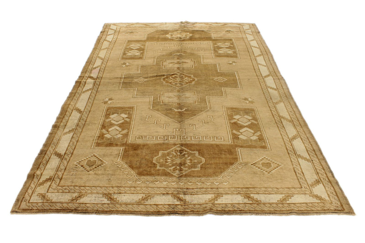 6x10 Ivory and Brown Turkish Tribal Rug