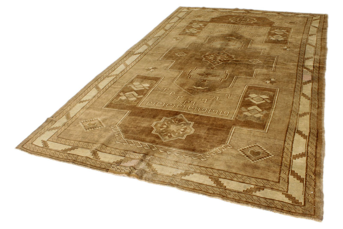 6x10 Ivory and Brown Turkish Tribal Rug