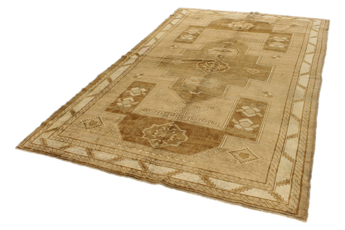 6x10 Ivory and Brown Turkish Tribal Rug