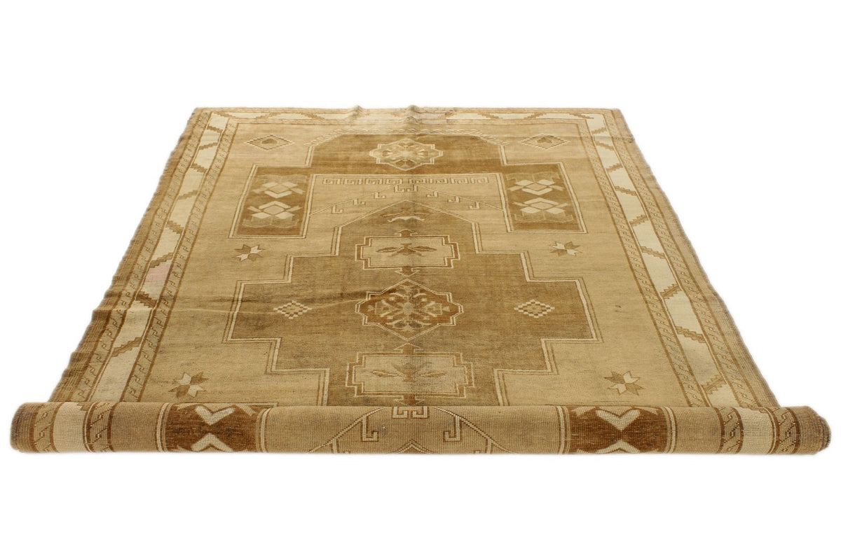 6x10 Ivory and Brown Turkish Tribal Rug