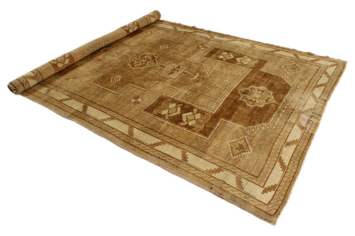 6x10 Ivory and Brown Turkish Tribal Rug