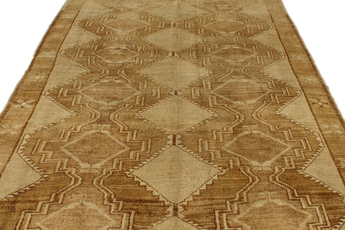 7x15 Ivory and Brown Turkish Tribal Runner