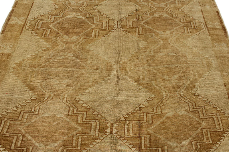 7x15 Ivory and Brown Turkish Tribal Runner
