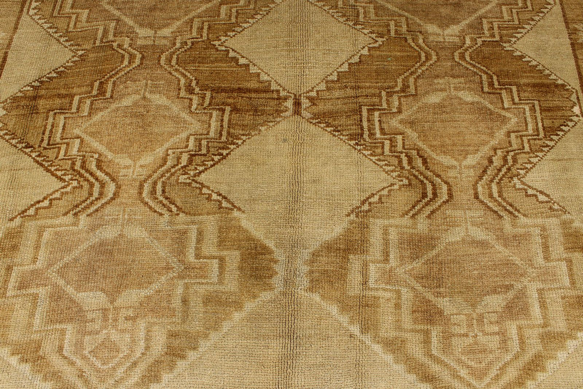 7x15 Ivory and Brown Turkish Tribal Runner