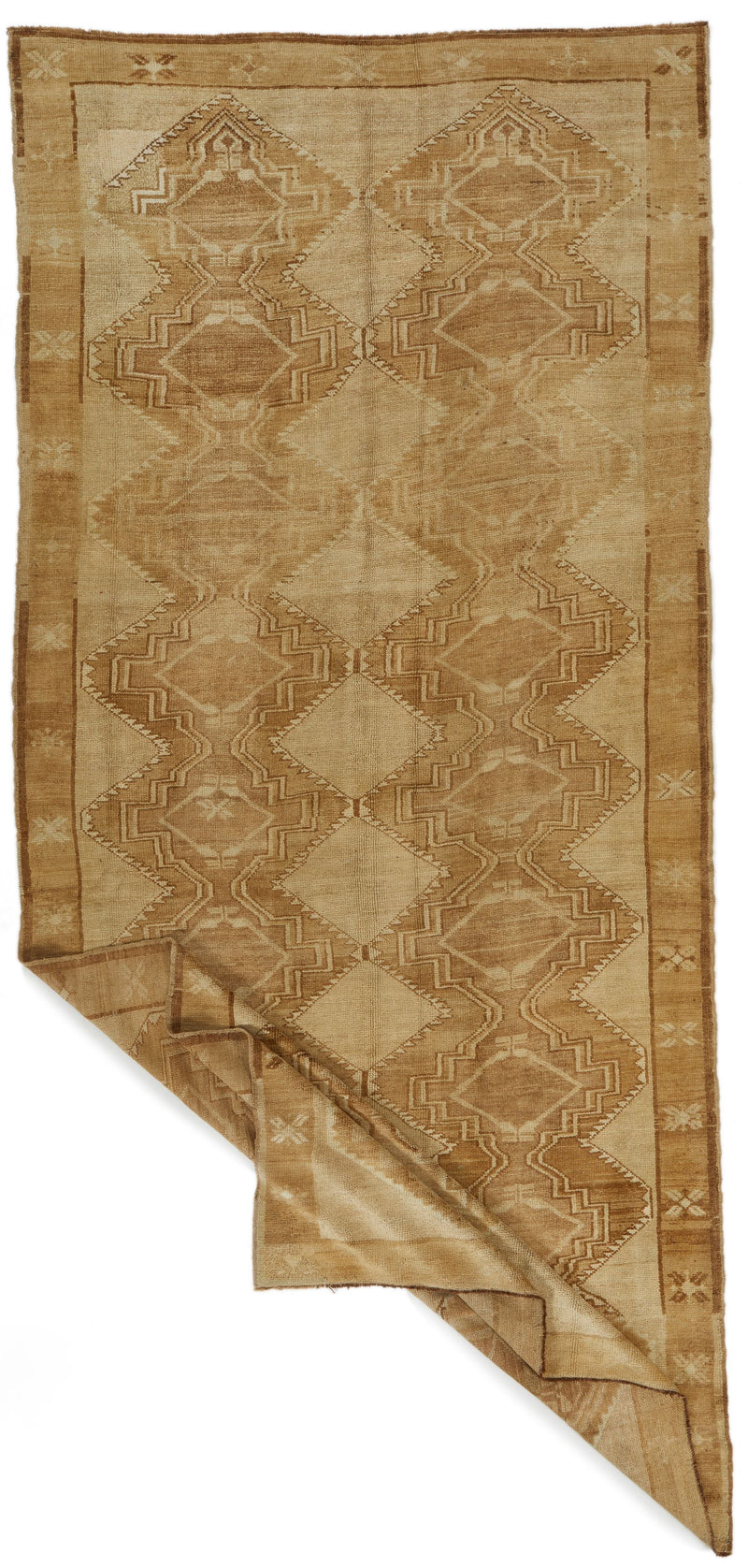 7x15 Ivory and Brown Turkish Tribal Runner