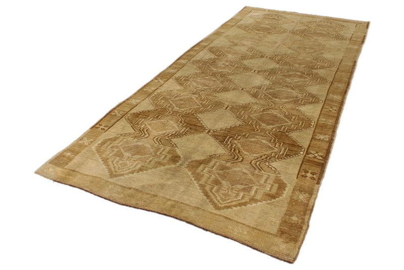 7x15 Ivory and Brown Turkish Tribal Runner