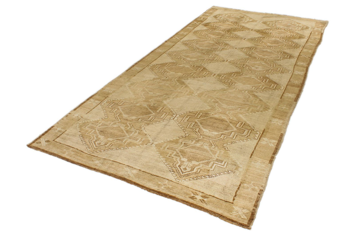 7x15 Ivory and Brown Turkish Tribal Runner
