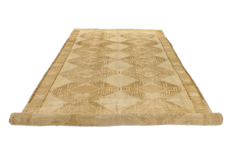 7x15 Ivory and Brown Turkish Tribal Runner