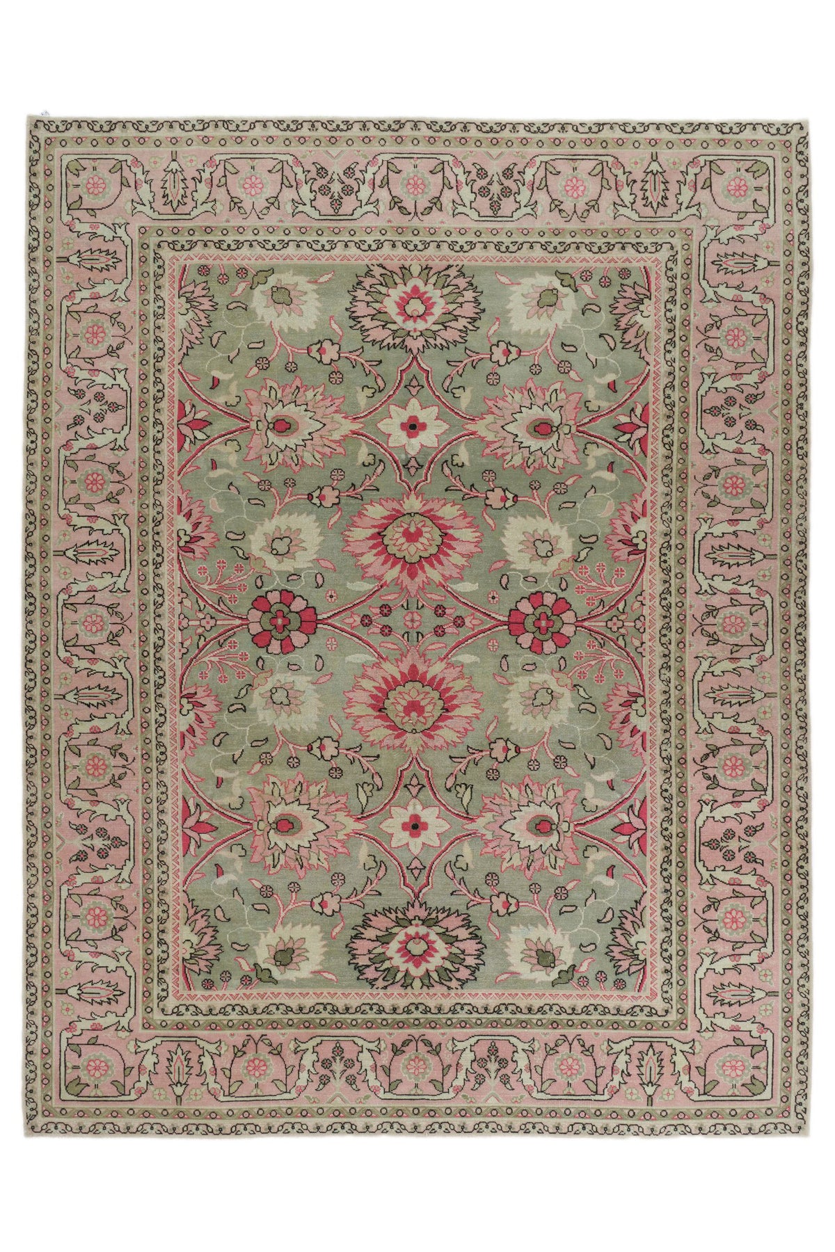 9x12 Ivory and Pink Turkish Milas Rug