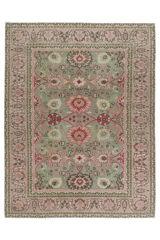 9x12 Ivory and Pink Turkish Milas Rug