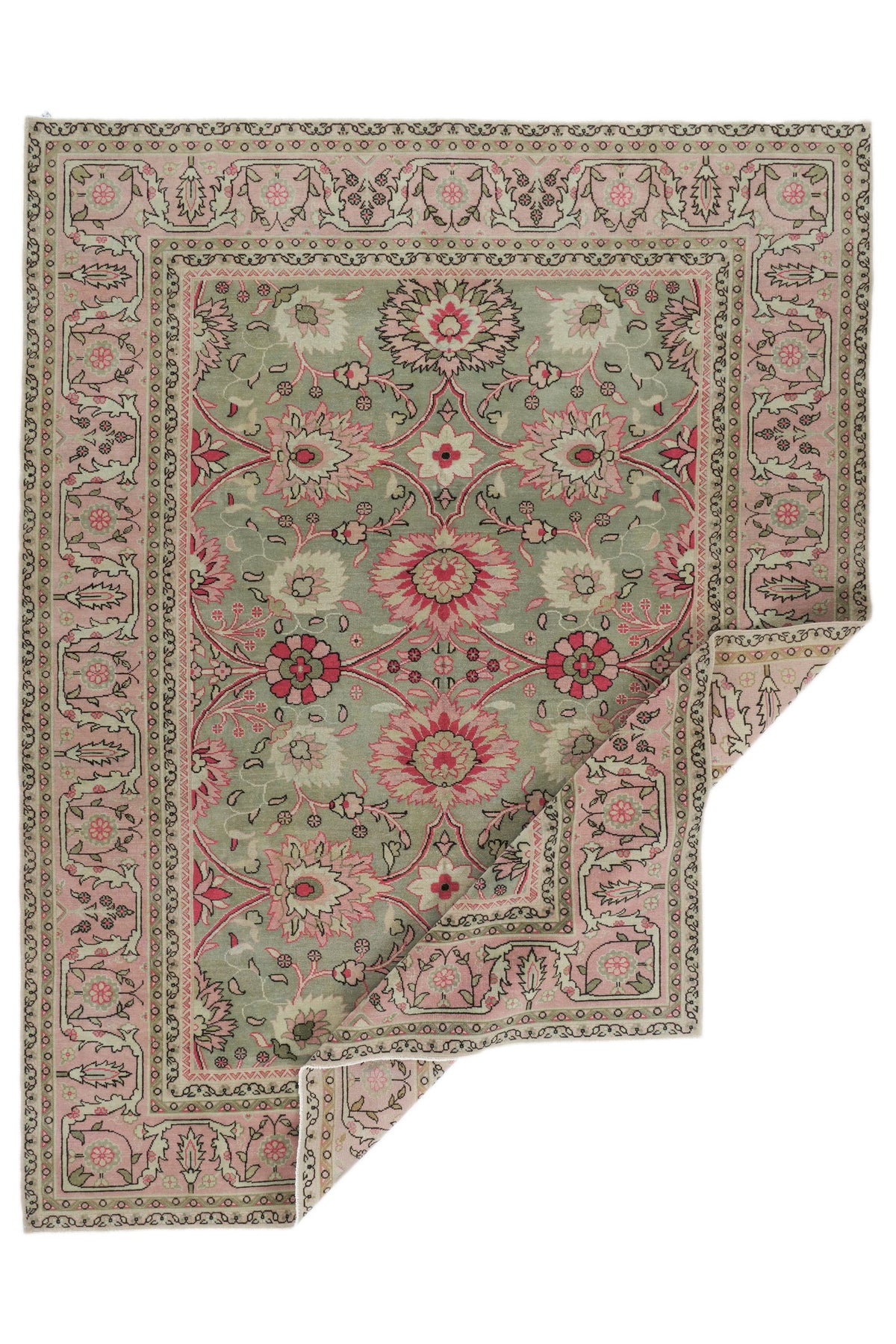9x12 Ivory and Pink Turkish Milas Rug