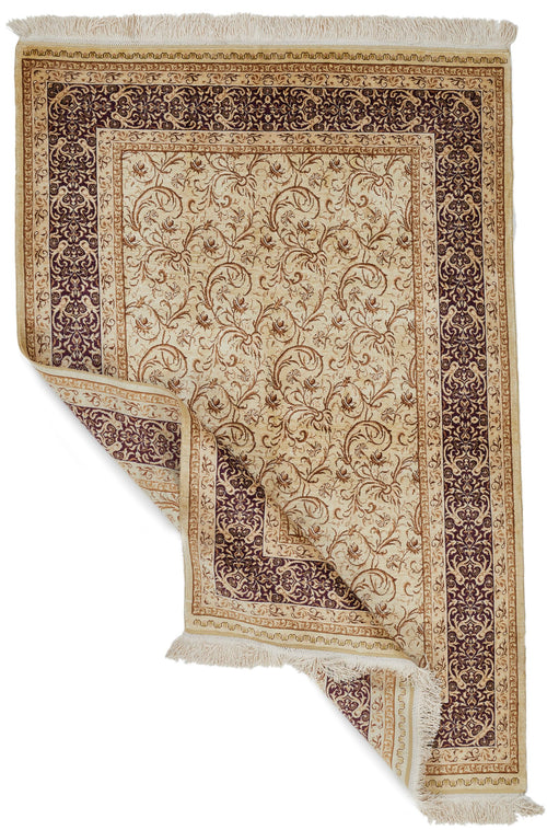 3x5 Ivory and Purple Turkish Anatolian Rug