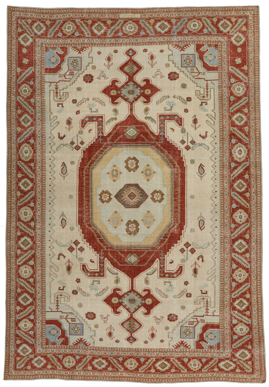 7x10 Ivory and Rust Persian Tribal Rug