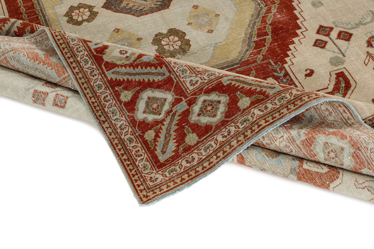 7x10 Ivory and Rust Persian Tribal Rug