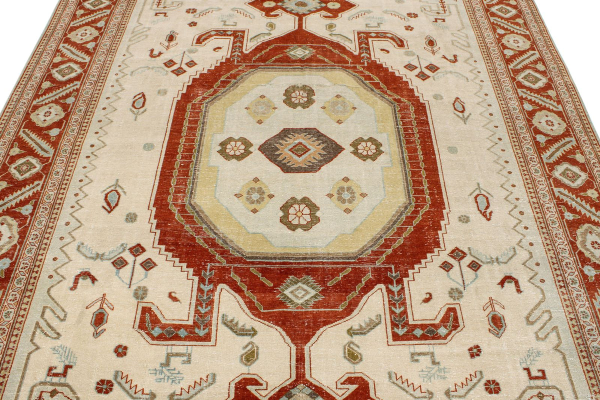 7x10 Ivory and Rust Persian Tribal Rug