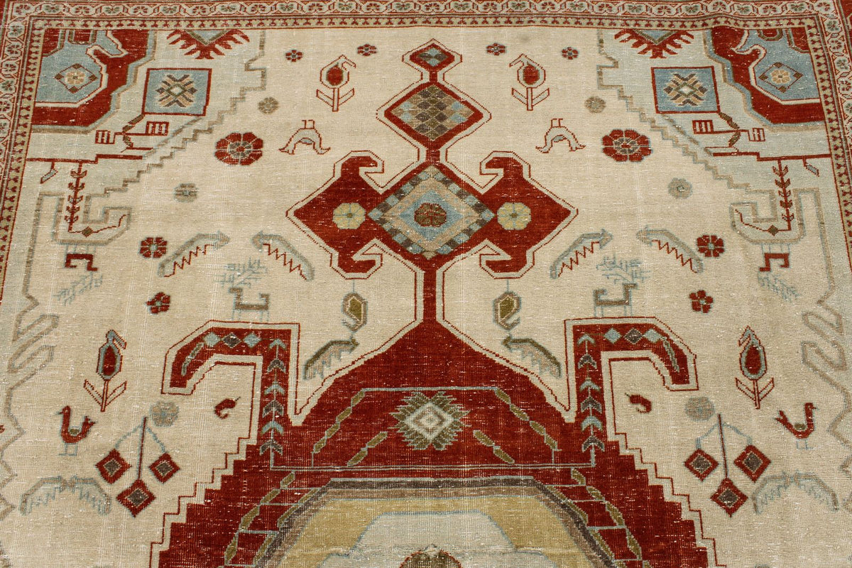 7x10 Ivory and Rust Persian Tribal Rug