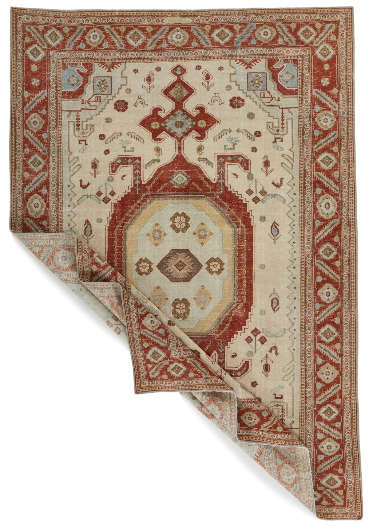 7x10 Ivory and Rust Persian Tribal Rug