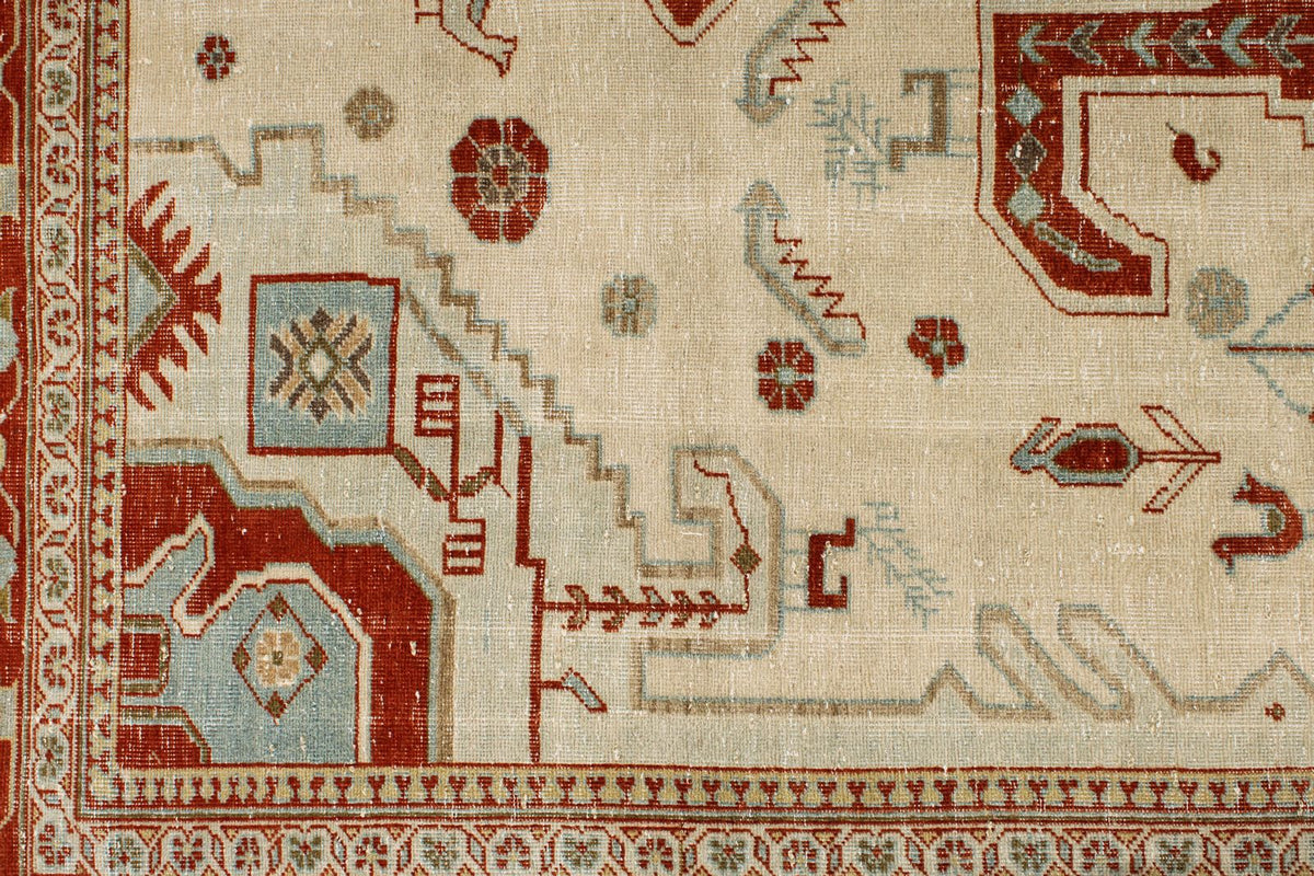 7x10 Ivory and Rust Persian Tribal Rug