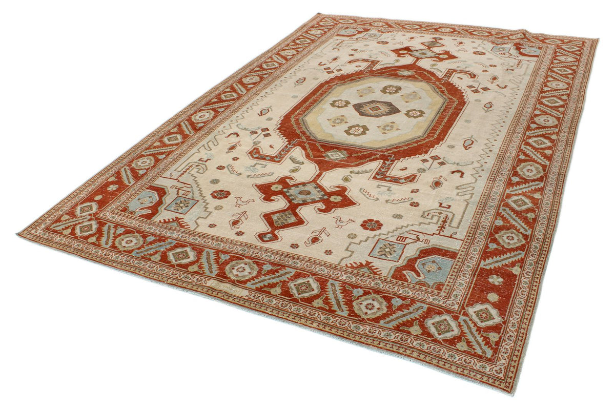 7x10 Ivory and Rust Persian Tribal Rug