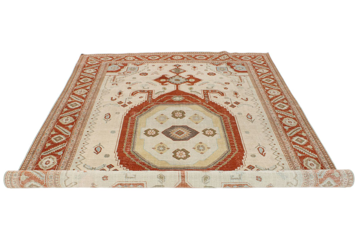 7x10 Ivory and Rust Persian Tribal Rug