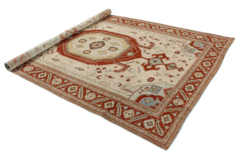 7x10 Ivory and Rust Persian Tribal Rug