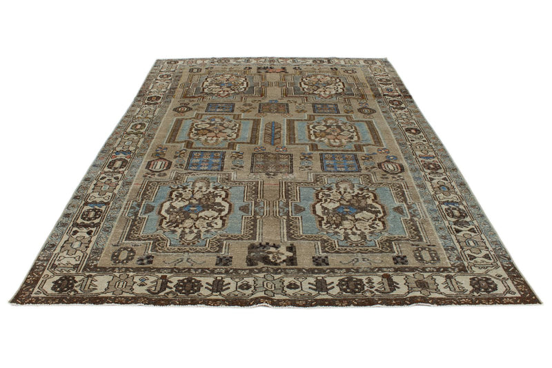 7x10 Brown and Ivory Persian Rug