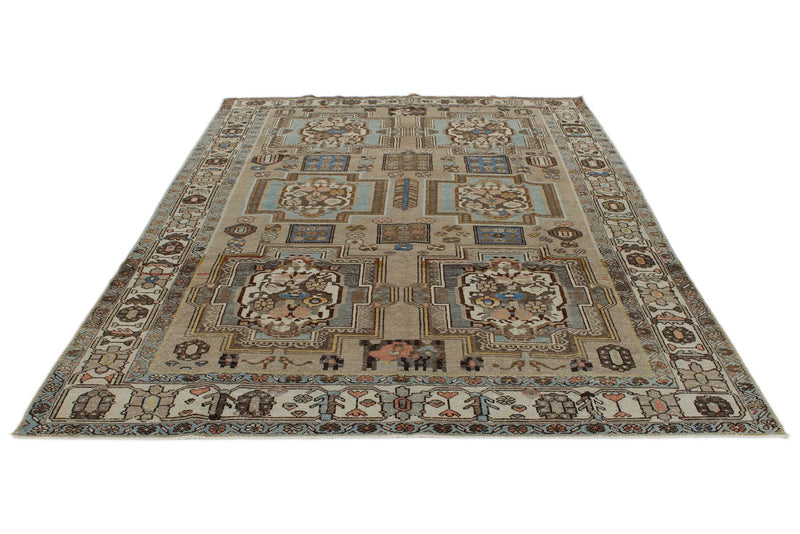 7x10 Brown and Ivory Persian Rug