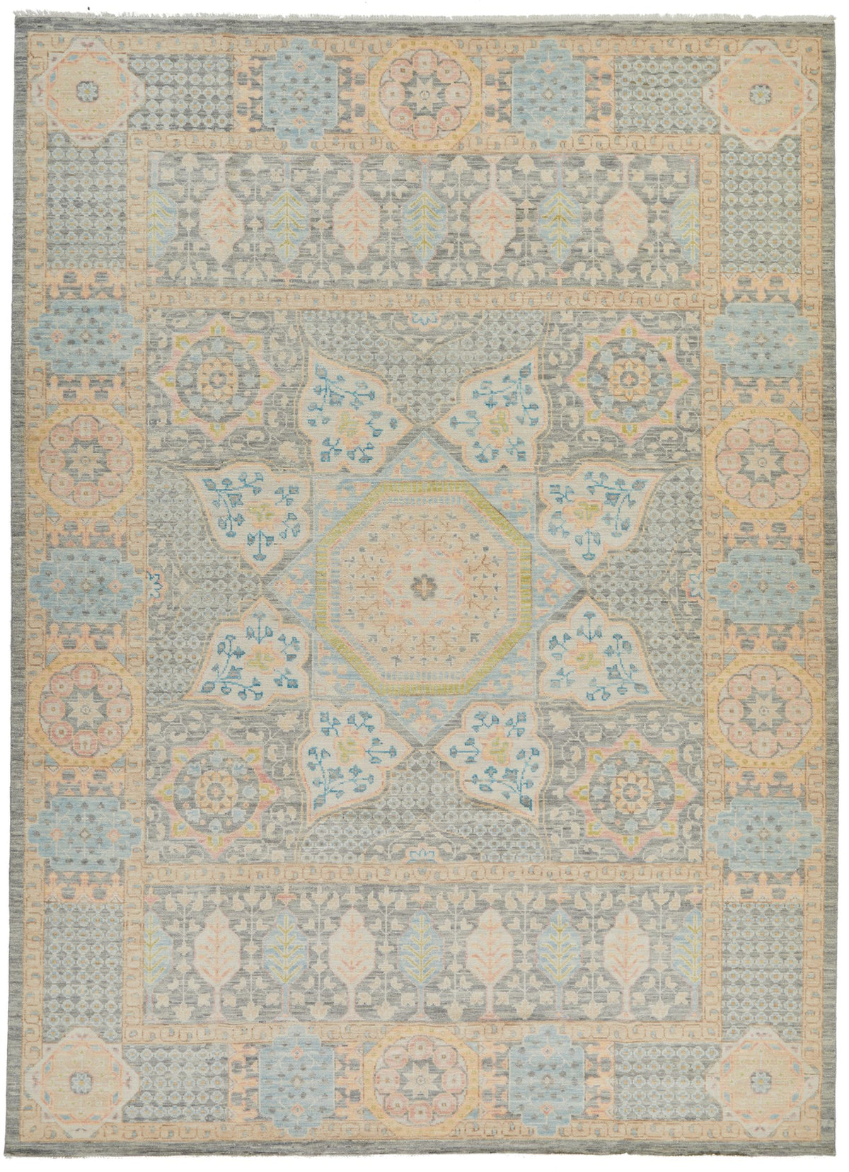 10x14 Ivory and Multicolor Turkish Oushak Rug